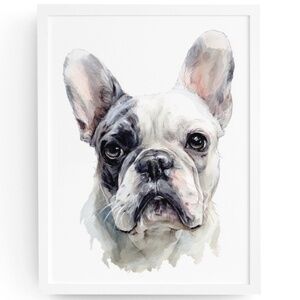 Watercolor French Bulldog Pet Portrait Wall Art Print Poster Unframed - Cute Dog
